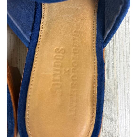 Soludos by Anthropologie Women’s 8.5 Blue Suede Floral Embroidered Slip-On Flats - Picture 6 of 8